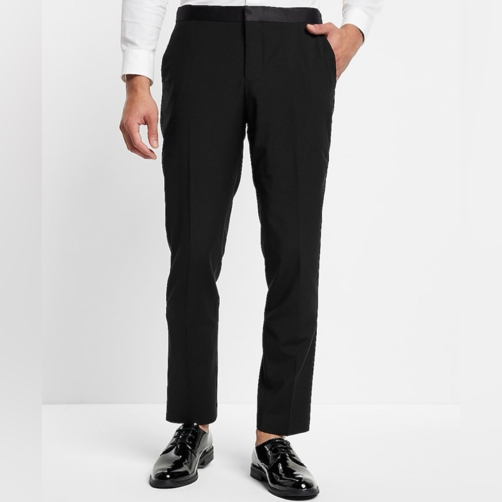 Men’s Slim Black Performance Stretch Wool-Blend Tuxedo Pant - NWT